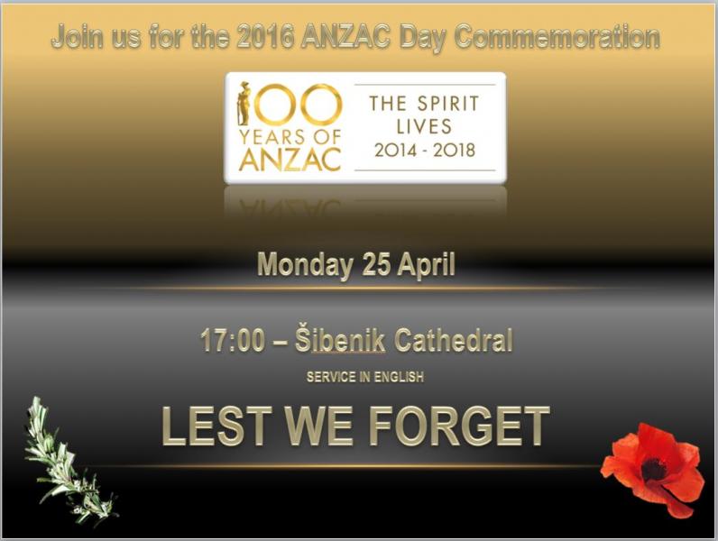 Naredni tjedan manifestacija  ,Dani Australije u Šibeniku ' i ANZAC Dan 2016