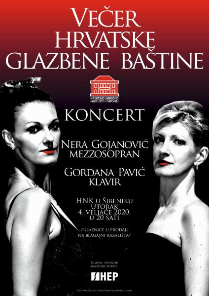 Koncert "Večer hrvatske glazbene baštine" / Nera Gojanović, mezzosopran i Gordana Pavić, klavir